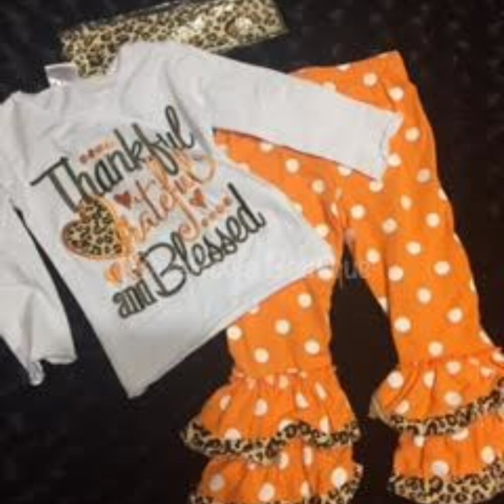 Thankful Grateful & Blessed Ruffle Pant 3 pc Set   11982XS  NWT Boutique